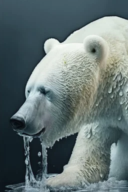 polar bear melting into white liquid, hyper-realistic photography, detailed expression of agony, hyper-realistic fur and anatomy details, dark colour tone, epic colour treatment, cinematic colour treatment, meticulously intricate perfectly symmetrical extremely detailed, pixiv daily ranking, pixiv, extreme depth of field, artstation, sculpture style, spectacular details, volumetric lighting, masterpiece, cinematic, Hollywood production, 8k resolution, high definition, max o