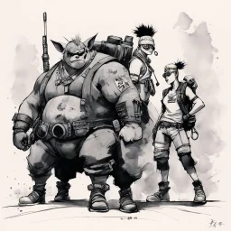 [traditional Chinese brush, expressive line, ink washes] Tank Girl with Bebop and Rocksteady: This body finds pleasure in his movement wish to walk with my head so high my shoulders back bum carefully encasing the head of my femur, wish my body to move like my trainer's.