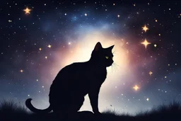 黒猫シルエット ファンタジー 星空 キラキラ 柔らかい 温かい光