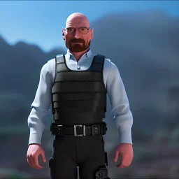 Walter White cyborg, 8k, tactical vest,helmet.