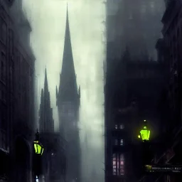  Inslands Gotham city, Neogothic architecture by Jeremy mann, point perspective,