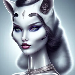 White catwoman, goddess, trippy, eyes different colored, snowwhite