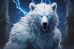 white bear in 8k solo leveling shadow artstyle, symbiote them, blue ice and thunder, neon effect, blue thunder, full body, apocalypse, intricate details, highly detailed, high details, detailed portrait, masterpiece,ultra detailed, ultra quality