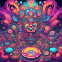 freestyle psychedelic freaks cartoon with djs and fractals 8k