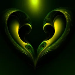 two hearts, dark green and yellow colours, fantasy atmosphere