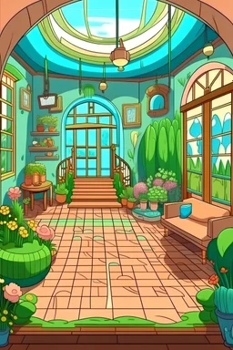 House interior design, cartoon style, garden --ar 9:11