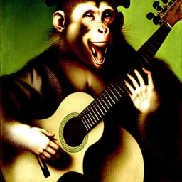 art by albrecht durer of a monkey playing a guitar