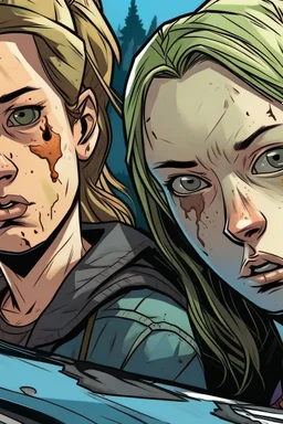 yakın 2 kız arkadaş The walking death tarzı 2D uzak uzaktan görünüm