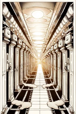 Corridor in the dark, line arts, manga style