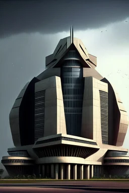 Futuristic Architectural style for building of India's Intelligence Bureau , make it visibly military and intelligence style at the same time similar to Indian Architecture, use darker colors