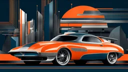 retro futurism style hustle and bustle, loop kick, deconstruct:23, colors of metallic orange and steel blue