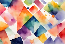 "Whimsical Watercolor Stories": Develop a poster of geometric shapes of all sizes that tells a visual story using watercolor swatches. Let your imagination run wild as you create a narrative through vibrant and expressive colors, vibrant rich bright colorful, shiny metallic feel, haze, film photography, light ethereal leaks, sharp focus, intricate highly detailed watercolor painting, palette knife and brush strokes, trending on artstation, trending on pixiv fanbox