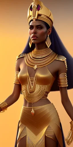 Beautiful pharaonic queen, hot pharaonic dress, clear features, pretty, too many details, 4k, 8k, portrait, 3d, fantasy, realistic, cinematic