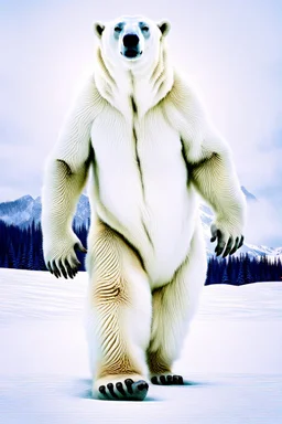 A polar bear with human feet