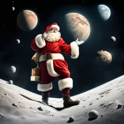 Santa Claus delivering presents to the moons of Jupiter