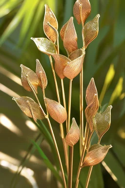 metallic garden - shiny-brass-stems, shiny-copper-leaves, shiny-chrome-open-flower-petals, shiny-metallic-cobalt-grass, glass flowers. sharp focus elegant extremely detailed intricate very attractive beautiful dynamic lighting fantastic view crisp quality exquisite detail in the sunshine gems and jewels