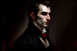 painting of a handsome victorian vampire looking to the right, 3/4 view