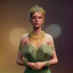 A portrait of a green crystalised jewelry queen, atmospheric, realistic, unreal engine 5, cinematic lighting, octane render.