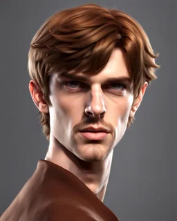 fantasy young noble swordman short brown hair photorealistic