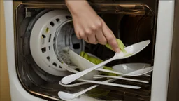 woman puts spoons in the dryer