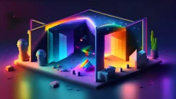 Hyperdetailed hyperrealistic isometric rainbow colored 5d AI CRATED infograhphic diorama of the universe led lighting