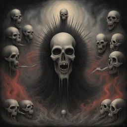 Choirs of the underworld, Hell's mighty wrath Speaking in tongues, black metal band aesthetic. violent colors, By Gyorgy Kepes, by Anton Semenov and John Stephens, ink and watercolor illustration, opulent creepy, eerie, scary, sinister heavy metal album cover, gritty, by Jack Yerka, dramatic, expansive, religious symbols