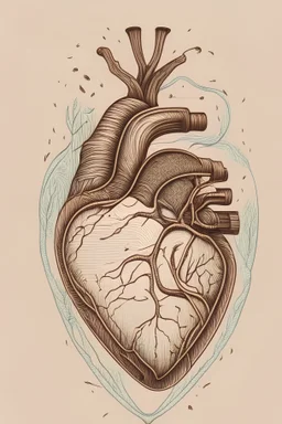 A drawing with clear defined details of a anatomical heart in graphic style inside the heart a small wave including letter A and J