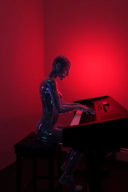 The whole body of Maniquí de glassy Artist mader playing piano and synthesizer