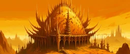 A golden orange colored citadel covered in spikes painted by Zosan