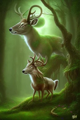 dream deer god druid deep forest green mystic