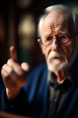 portrait of confused old man studying his own fingers, bokeh like f/0.8, tilt-shift lens 8k, high detail, smooth render, down-light, unreal engine, prize winning