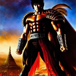 portrait of 'Kenshiro-Fist of the North Star',ancient metal armor , painting by gaston bussiere, greg rutkowski, yoji shinkawa, yoshitaka amano, tsutomu nihei, donato giancola, tim hildebrandt, oil on canvas, cinematic composition, extreme detail,fit full head inside picture,16k