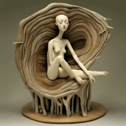 a surrealist sculpture made of driftwood by artist "Meret Oppenheim",by artist "Catrin Welz-Stein"