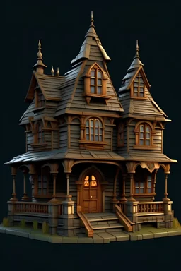 3d cartoon old haunted house front façade