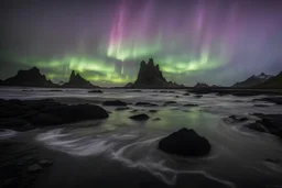 stokksnes with nortern light