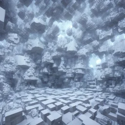 3D cubes white on blue floor full length clean art NFT, blender 3d