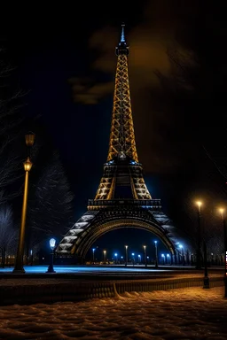 menara eifeel di malam hari dan bersalju