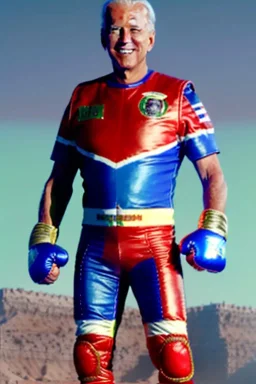 realistic image of joe biden as a mexican wrestling fighter, red and blue breeches, retro style, 80s, vibrant color, highly detailed, sky background, concept art, unreal engine 5, god rays, ray tracing, RTX, lumen lighting, ultra detail, volumetric lighting, 3d, finely drawn, high definition, high resolution.