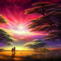 Lovely Anime Sunrise Scenery, Serengeti, wallpaper, Beautiful lighting, Dreamy, Ethereal Sky, Vibrant, George Grie, Anna Dittman, Anne Stokes, Selina French, Greg Rutowski