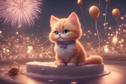 cute fluffy pixar chibi cat, new years eve scene, champagne, twisted serpentine, fireworks Weight:1 detailed matte painting, deep color, fantastical, intricate detail, splash screen, complementary colors, fantasy concept art, 8k resolution trending on Artstation Unreal Engine 5 Weight:0.9