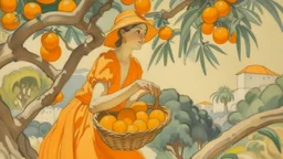 Neoclassicism woman picking oranges from a tree cote d'azur 60