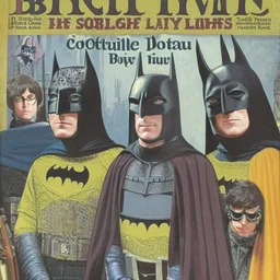 A 1980 medieval comic cover of batman cosplay convention, the beatles magazine.