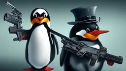 penguin with a gun | black background