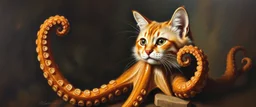 master oil painting by Rembrandt, cat octopus