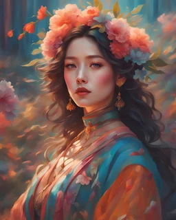 A dreamy and vibrant portrait of a beautiful, aesthetically pleasing anime-style woman, trending on popular art platforms, minutely detailed, with precise and sharp lines, a composition that qualifies as an award-winning illustration, presented in 4K resolution, inspired by masters such as Eugene de Blaas and Ross Tran, who use a vibrant and detailed color palette
