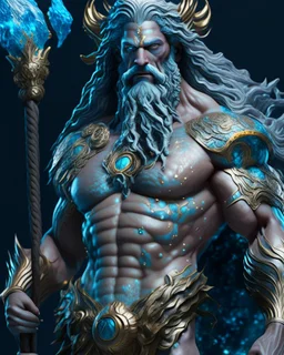 Human version of Poseidon hyper-detailed 4K full body