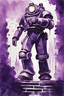 Masterpiece painting, Andrew Ryan from Bioshock, watercolor style, 1960 aesthetic style, Professional Quality watercolor painting, Only Two Colors Purple And White, duotone only.