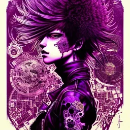 beautiful punk girl, hyper detailed, intricately detailed, illustration by <kilian eng> <Yoji Shinkawa>, purple tones,