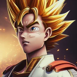 Son-goku close up, face, extreme details, glowing hair, realistic, unreal engine, 4k, steampunk