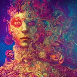 An extremely psychedelic experience, colorful, surreal, dramatic lighting, cosmonaut, LSD, face, detailed, intricate, elegant, highly detailed, digital painting, artstation, concept art, smooth, sharp focus, illustration, art by Sam Spratt, Dan Mumford, Artem Demura and Alphonse Mucha